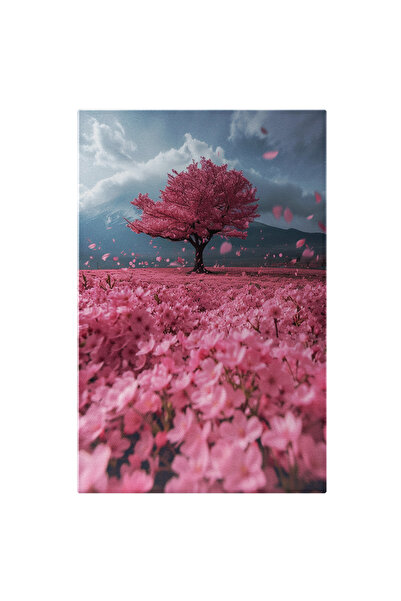 StoryGift Romania Tablou Canvas: Pajiște Cu Flori Roz Și Copac De Cireș Cu Pe...