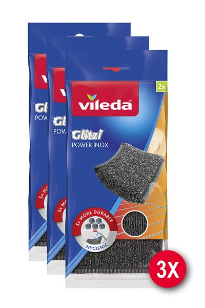 Vileda Power Inox Steel - 3 Pack of 2 Dish Sponges