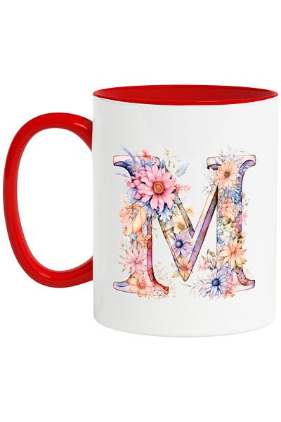 StoryGift Romania Mug with the letter "M", illustration, for children, school, student, flowers, alphabet, alf, With, STG