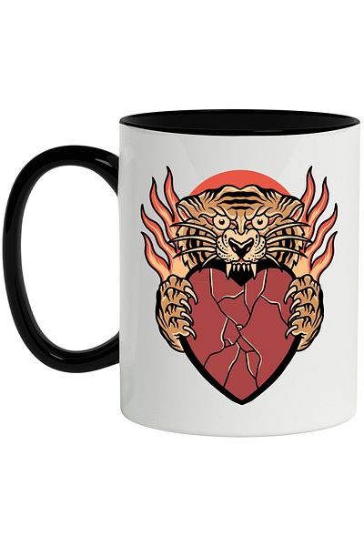 StoryGift Romania Mug With Tiger, Heart, Flames, Bite, Cracks, Claws, Multicolor 330 ml, , With ,STG