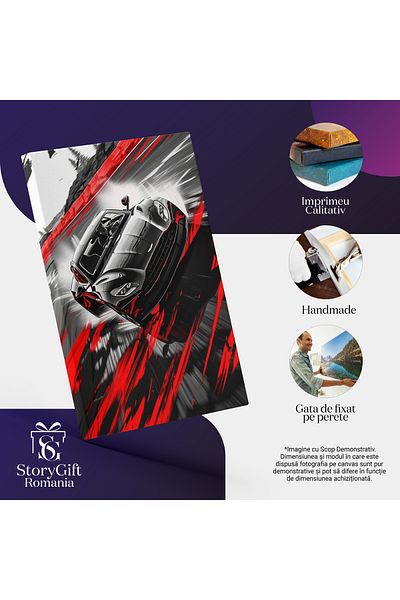 StoryGift Romania Tablou Canvas Conducatorul Unei Masini Aston Martin Neagra Care Conduce Cu Viteza Facand Drift