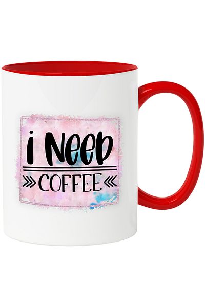 StoryGift Romania Mug with the message "I need coffee", pink background, I need coffee, illustration, lic, With ,STG