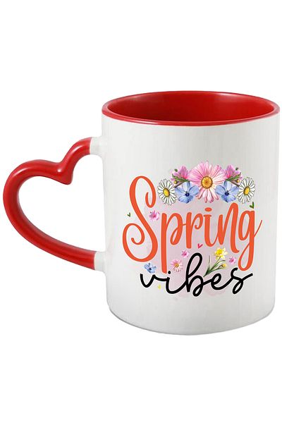 StoryGift Romania Mug with the message "Spring vibes", illustration, spring, variously colored flowers, and, With, STG