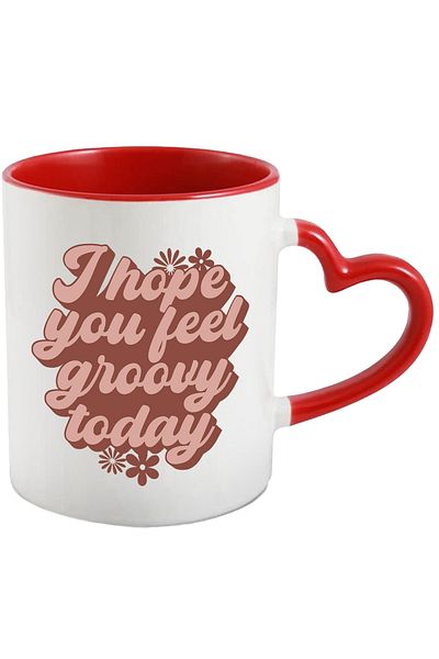 StoryGift Romania Popcorn Mug with "Hope You're Feeling Cool Today" Message with Red Heart Handle, Cu Ma,STG
