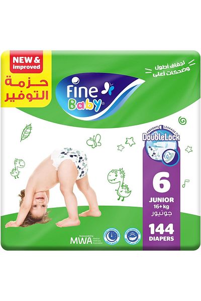Fine Baby , Size 6, Junior 16+ kg, 144 Diapers