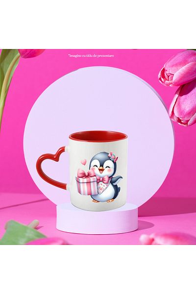 StoryGift Romania Mug with a very happy penguin, illustration, heart, gift, Valentine's, With,STG