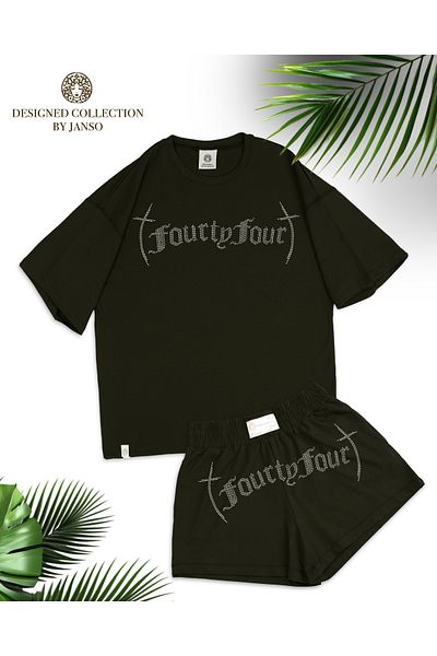 JANSO GROUP - Women Short Sleeve Tshirt - Shorts Suit Fourty Four Stone Print Oversize