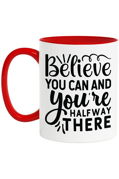 StoryGift Romania Mug with motivational message "Believe you can and you're halfway there" - believe that, With ,STG