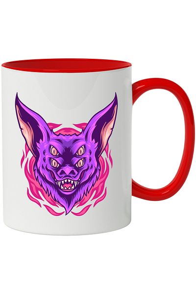 StoryGift Romania Bat Head Mug, Monster, Flames, Eyes, Fangs, Horror, Multicolor 330 ml,, With ,STG