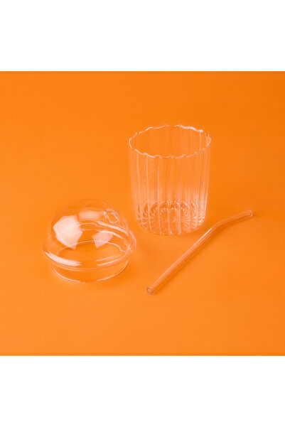 İpek İpek Elbis Large Size Lid Glass with Straw - Transparent - 490 ml