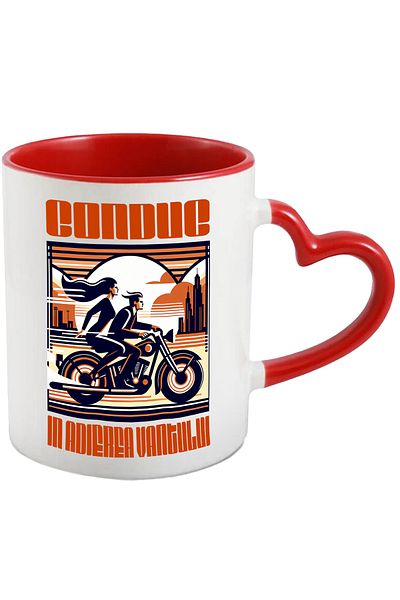 StoryGift Romania Couple On Motorcycle Mug Text I drive in the breeze, 330ml, Ceramic with Ma, Cu, STG