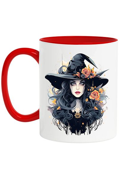 StoryGift Romania Mug with a cute witch, illustration, young woman, hat, flowers, abstract, Hall, With, STG