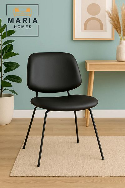 MARIA HOMES Modern Black Faux Leather Dining Chair with Metal Legs – Sleek and Durable Contemporary Seating