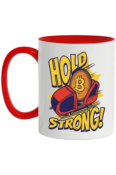 StoryGift Romania Mug With Message In English Hold Strong, Bitcoin, Coin, Multicolor 330 ml, Ceramics, With ,STG
