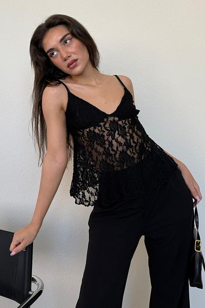 Madmext Black Adjustable Strap Lace Blouse Mg2348