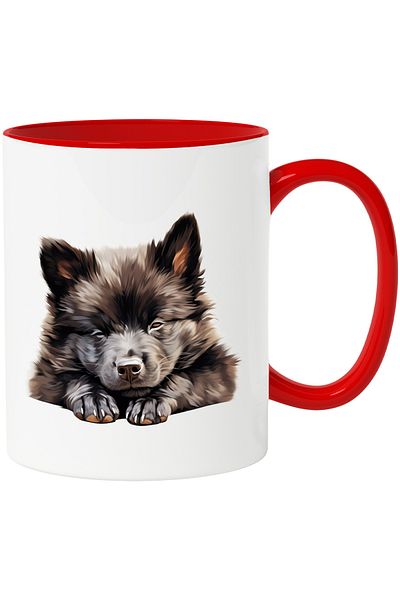 StoryGift Romania Mug with a sleeping furry puppy | illustration | in the world of dreams | black | tired, With ,STG