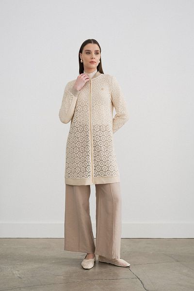 Nihan Macrame Bomber Jacket Beige