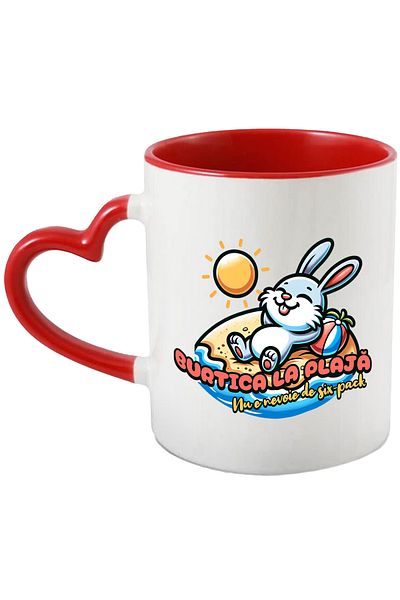 StoryGift Romania Mug Rabbit on the beach, belly in the sun no need for a six-pack, 330ml, Ceramic, With, STG