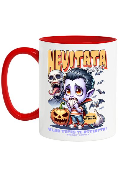 StoryGift Romania Unvisited Tepa Mug-Vlad Tepes is waiting for you, 330ml, Ceramic with Red Handle, With Ro Handle, STG