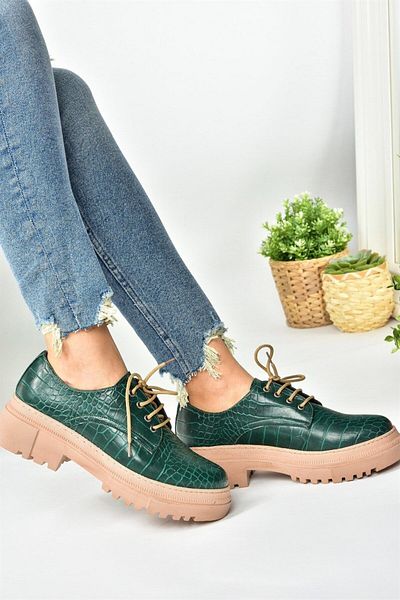 Fox Shoes Παπούτσια Oxford με χοντρή σόλα Green Crocodile Print M294771311