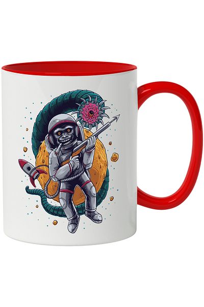 StoryGift Romania Astronaut Mug, Monkey, Harpoon, Worm, Multicolor 330 ml, Ceramic with Handle, With ,STG