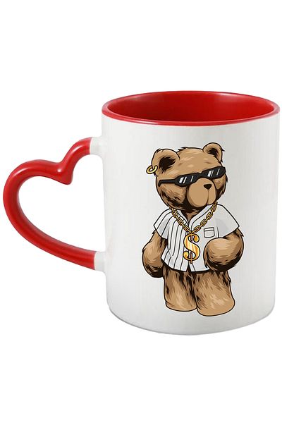 StoryGift Romania Mug With Teddy Bear, Chain, Sunglasses, Earring, Multicolor 330 ml, Ceramic, With ,STG