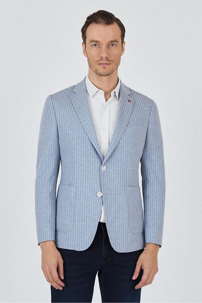 İmza Jachetă casual slim fit, din bumbac, cu model în dungi albastru indigo, 1002250111_320