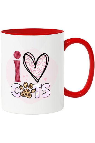 StoryGift Romania Mug with the message "I love cats", I love cats, heart, pink background, illustration, l, With ,STG