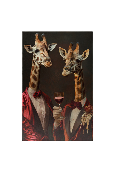 StoryGift Romania Tablou Canvas Duetul Girafelor Simboluri Elegante În Smokinguri Vișinii Degustă Vinul Roșu , Pi