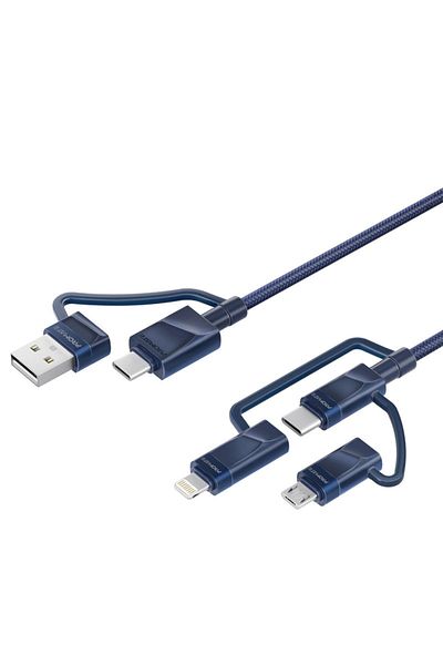 Promate PentaPower 6-in-1 Hybrid Multi-Connector Cable for Charging & Data Transfer - Navy