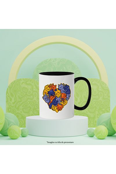 StoryGift Romania Mug With Cats, Heart, Animals, Stripes, Love, Whiskers, Multicolor 330 ml, Ceram, With ,STG