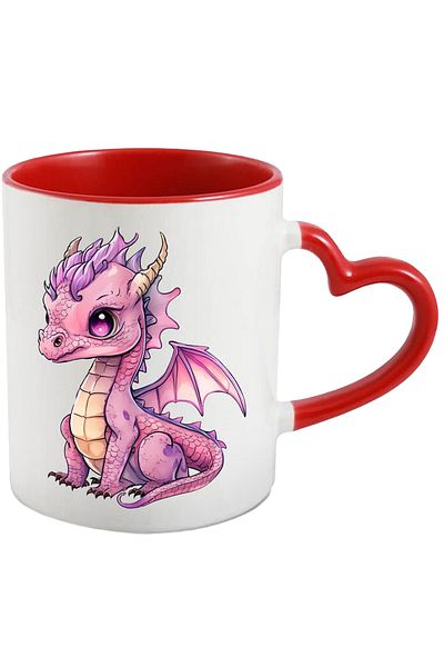 StoryGift Romania Mug with a pink baby dragon | illustration | a little sad | mythical creature | deza, Cu,STG