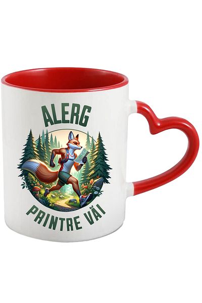 StoryGift Romania Mug fox scout in the forest nature map, 330ml, Ceramic with Red Heart Handle, With ,STG
