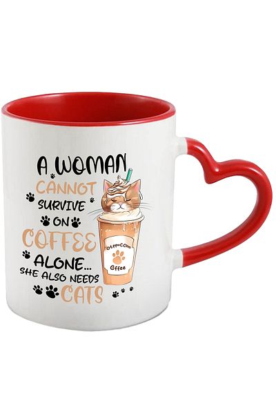 StoryGift Romania Mug with cat in a coffee cup with the message "A woman cannot survive on coff, With ,STG