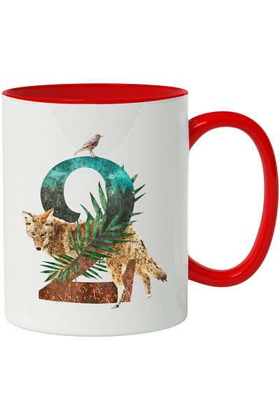 StoryGift Romania Mug With Number, 2, Fox, Bird, Leaves, Multicolor 330 ml, Ceramic with Handle Ro, With ,STG