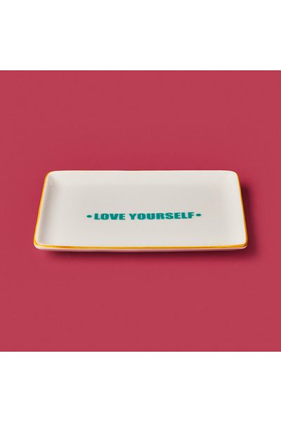 Evidea Kitchen Love Yourself Serving Plate - Green / Yellow - 13X18 cm