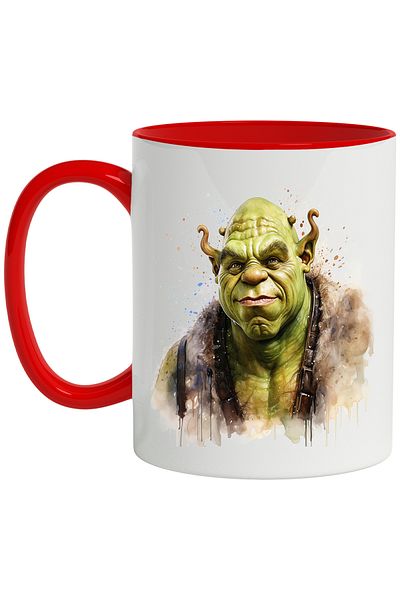 StoryGift Romania Mug With Shrek, Portrait, Ogre, Character, Vest, Polka Dots, Multicolor 330 ml, Sky, With ,STG