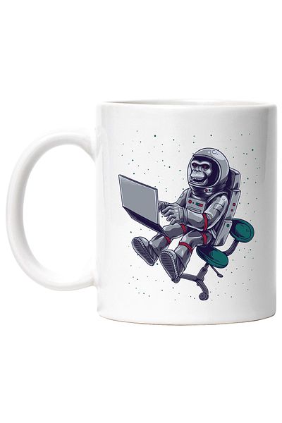StoryGift Romania Cana Cu Maimuta, Spatium Laptop, Astronaut, Multicolor 330 ml, Ceramica cu Maner, Cu ,STG