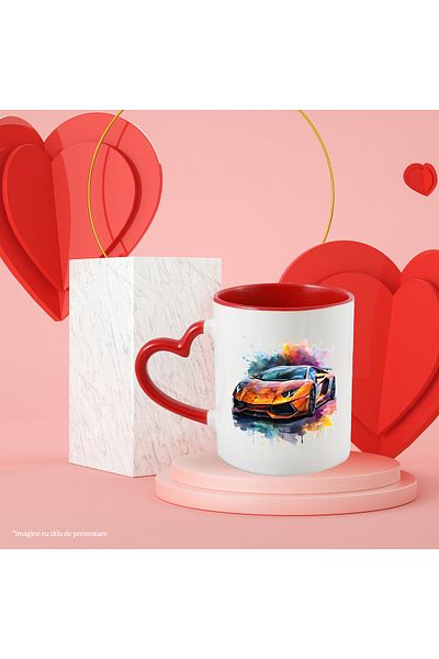 StoryGift Romania Sports Car Mug, Luxury Vehicle, Watercolor, Wheels, Multicolor 330 ml, Ceram, With ,STG