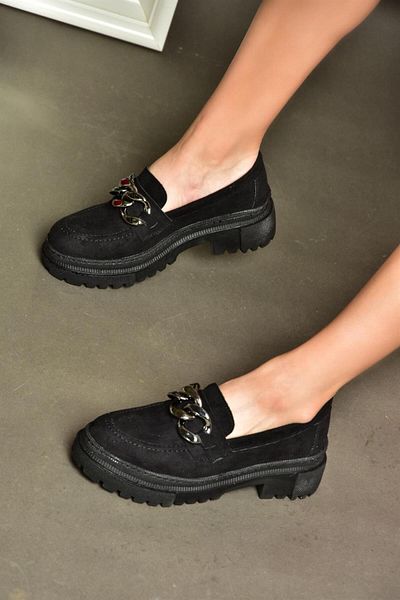 Fox Shoes P6520342002 Чорні замшеві туфлі на товстій підошві жіночі повсякденні туфлі