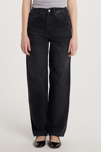 Tudors Women's Regular Fit Buckle Wide Leg Baggy Jean Denim Smoked Trousers