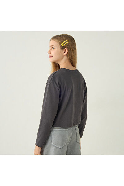 Juniors Embellished Round Neck T-Shirt With Long Sleeves