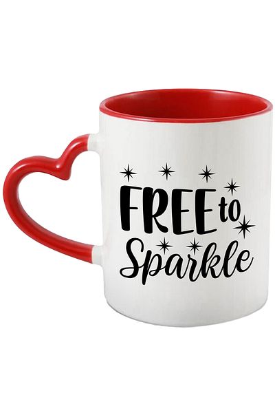 StoryGift Romania Mug with the message "Free to sparkle" - free to sparkle stars with Heart Handle Ro, Cu, STG