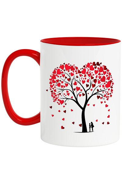StoryGift Romania Mug with a tree under which a woman and a man are sitting, illustration, hearts in l, With ,STG
