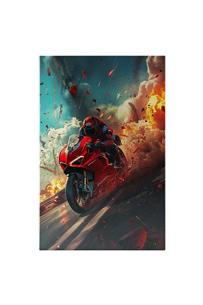 StoryGift Romania Tablou Canvas Motociclist Pasionat De Viteză Și Scântei În Urma Roților - Motor Și Echipament R