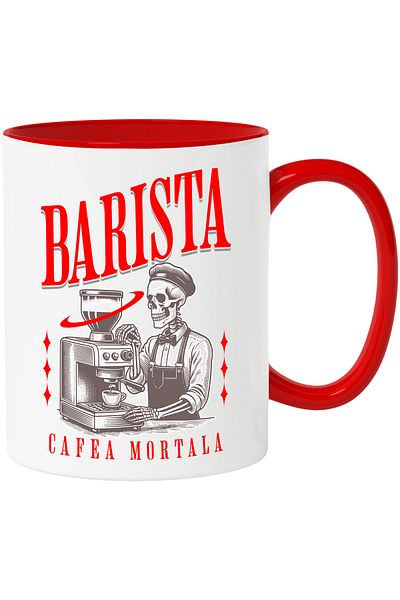 StoryGift Romania Barista Skeleton Coffee Mug Deadly Coffee Lover, 330ml, Ceramic with R Handle, With ,STG