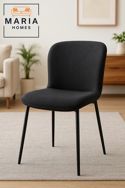 MARIA HOMES Modern Black Fabric Dining Chair – Upholstered Seat with Black Metal Legs for Home, Office, Café