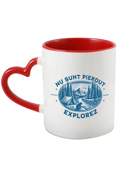 StoryGift Romania Mug I'm not lost, I'm exploring, bad in the forest bear, 330ml, Ceramic with Heart Handle, With,STG