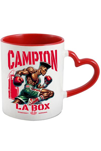 StoryGift Romania Boy with boxing gloves boxing champion mug, 330ml, Ceramic with Red Heart Handle, With,STG