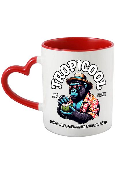 StoryGift Romania Tropicool Mug Cool Down in Your Style, 330ml, Ceramic with Red Heart Handle, With M,STG